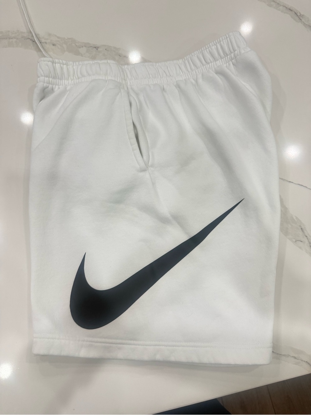 Men’s White Nike Logo Fleece Shorts